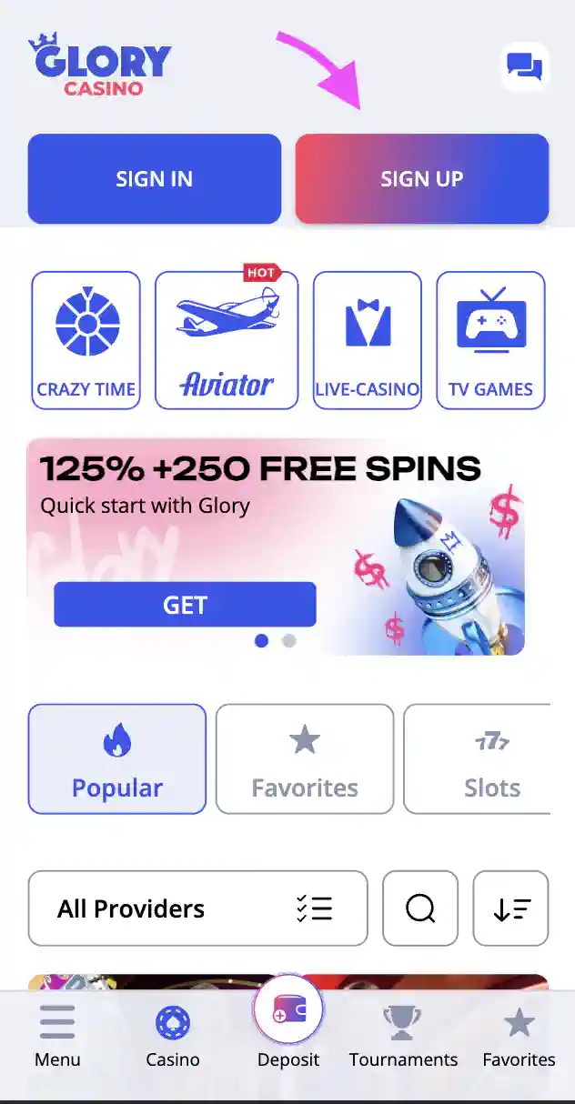 Glory Casino App registration